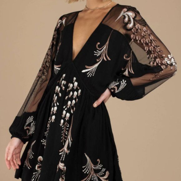 Free People Dresses & Skirts - Free People Black Bonjour Embroidered Mini Dress